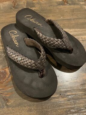 Cobian Brown Braided Strap Flip Flop Sandals